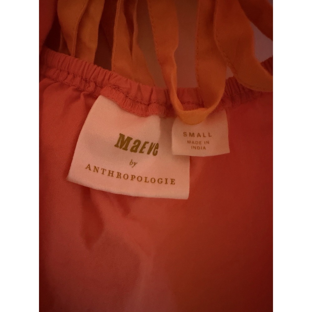Maeve by Anthropologie Pink Ruffle Square Neck Tie Back 3/4 Sleeve Blouse S - Picture 8 of 11